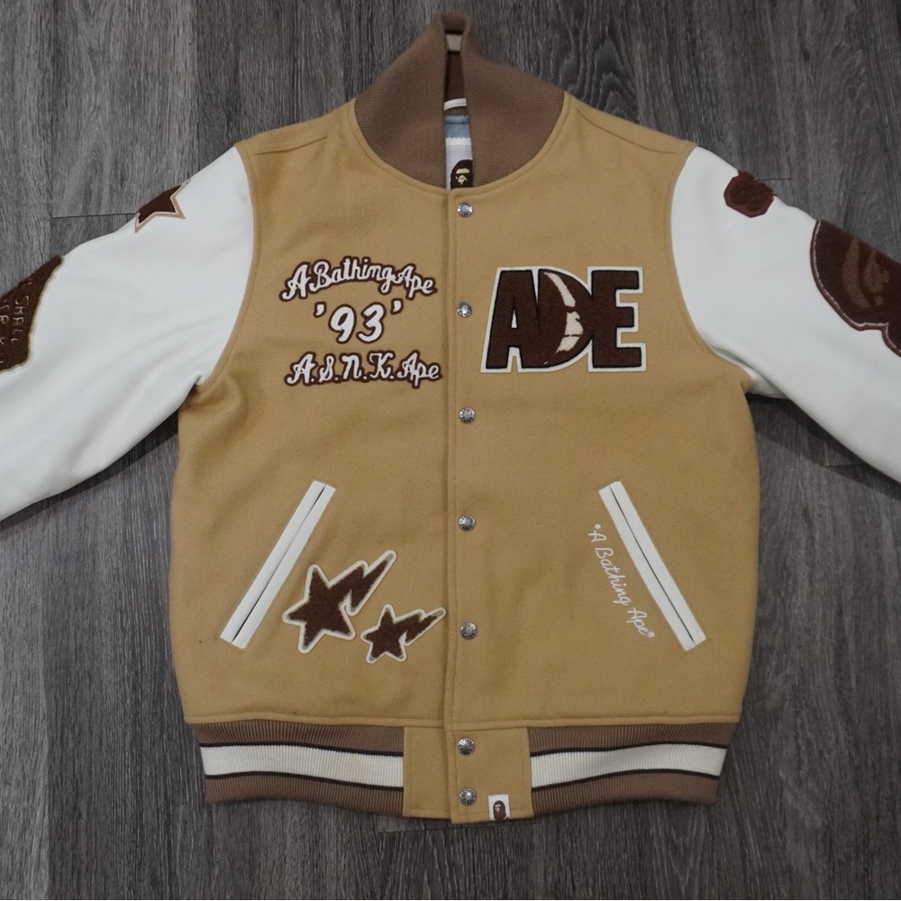 Bape Tan and White Varsity Jacket